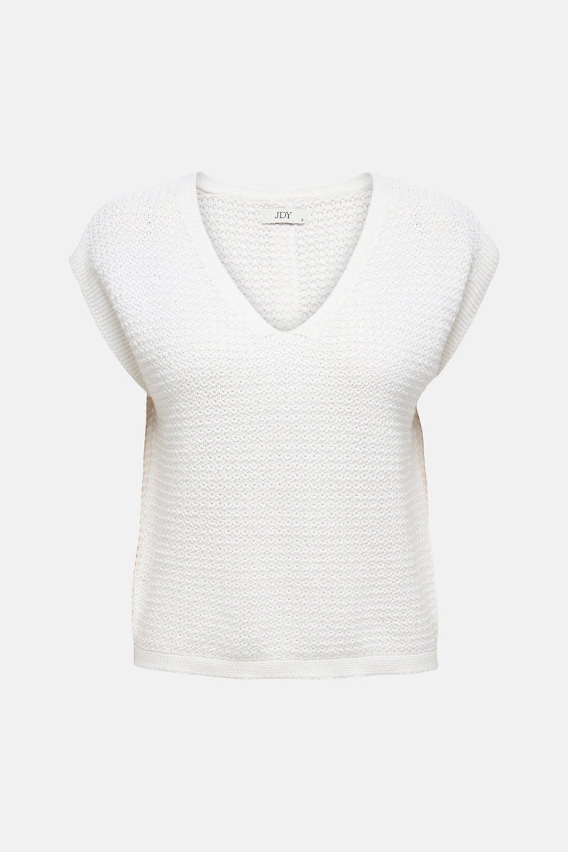 Wit T-shirt met korte mouwen van JDY, met knoopsluiting aan de achterkant en een gebreide textuur.