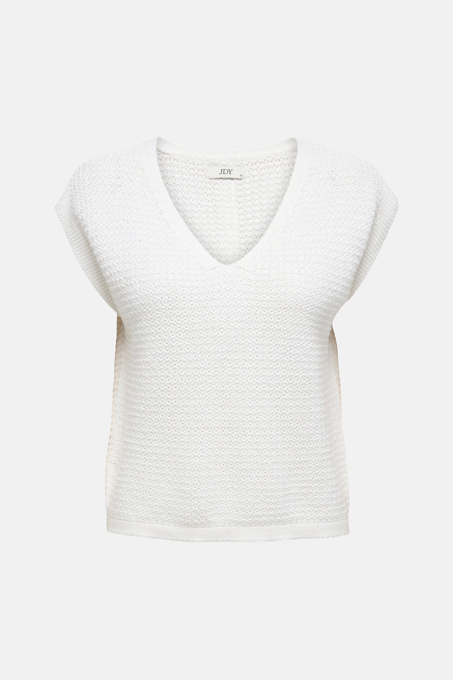 Top uni manches courtes blanc de JDY, maille texturée avec encolure en V.