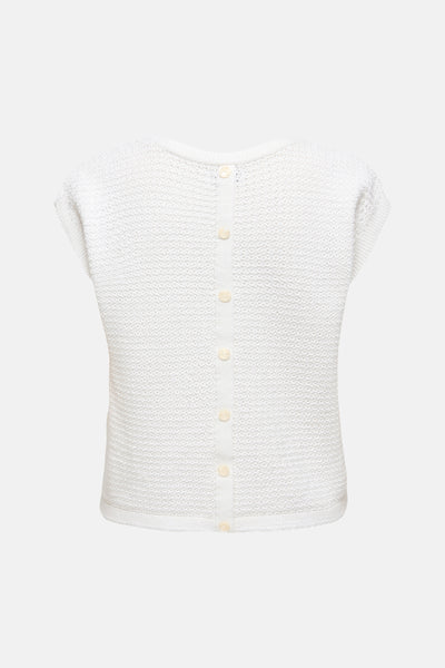 Top uni manches courtes blanc de JDY, avec fermeture boutonnée au dos et texture maille.
