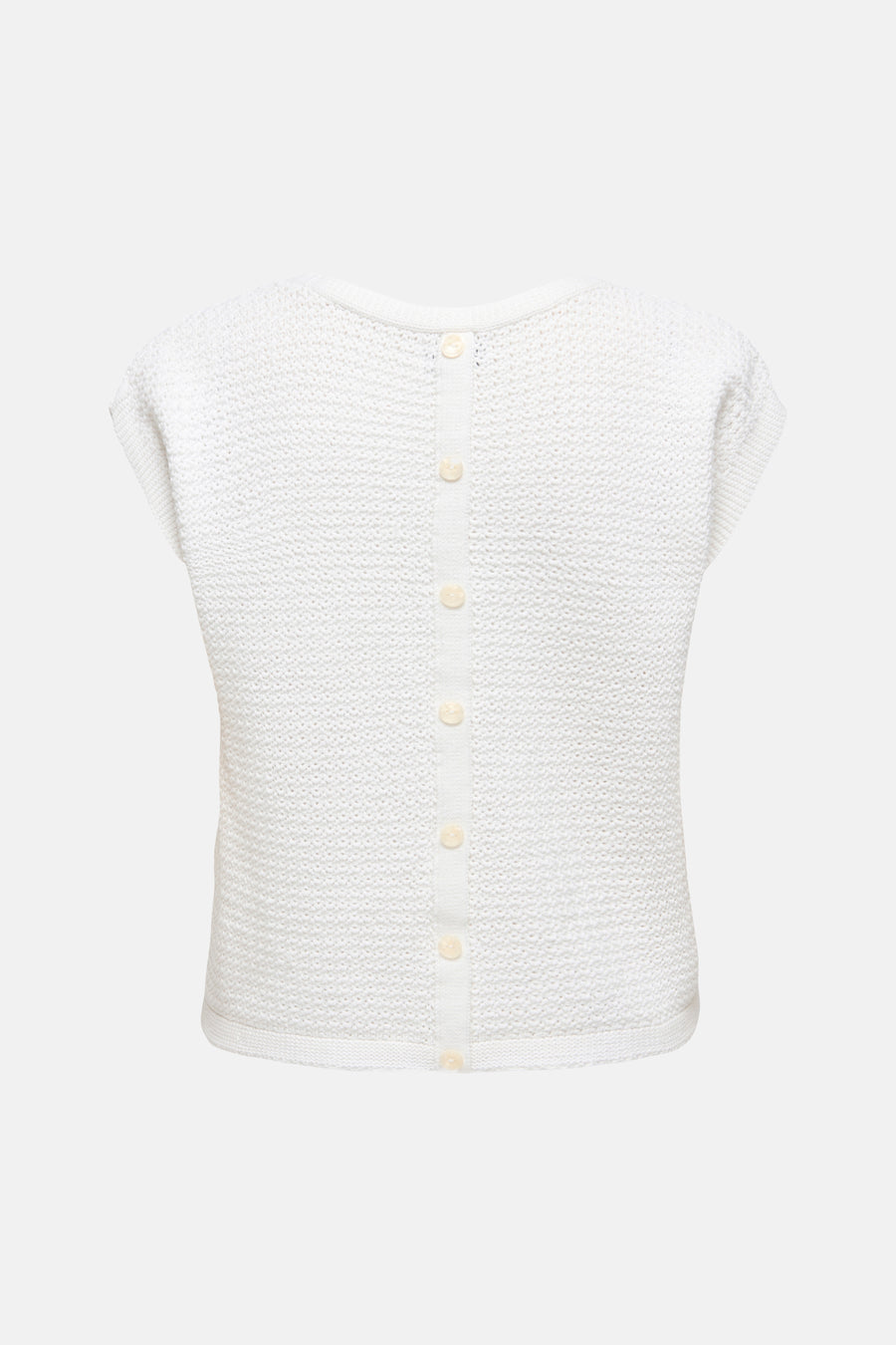 Top uni manches courtes blanc de JDY, avec fermeture boutonnée au dos et texture maille.
