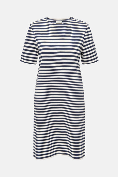 Robe rayée en multicolore de JDY, avec des motifs rayés horizontaux et des manches courtes.