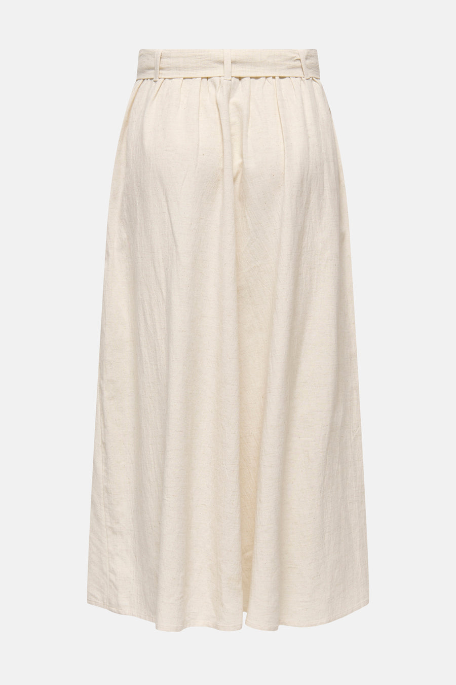 Jupe longue écrue de JDY avec taille ceinturée, matière texturée et froissée, vue de dos.
