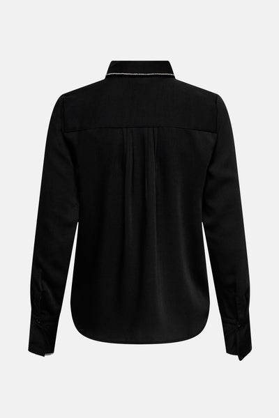 Zwart overhemd met lange mouwen van ONLY, met plooien aan de achterkant en een kraag versierd met strass.
