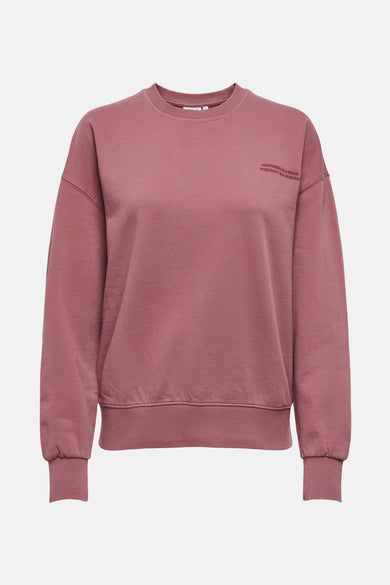 Roze sweatshirt van ONLY, met een opdruk op de rug, een relaxte pasvorm en geribbelde boorden.
