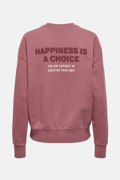Sweat-shirt rose de ONLY, avec un message imprimé au dos, coupe décontractée et finitions côtelées.