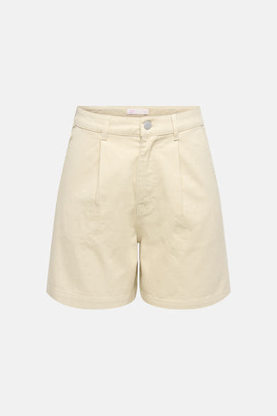 Short beige de JDY plissé sur le devant avec bouton et passants de ceinture.