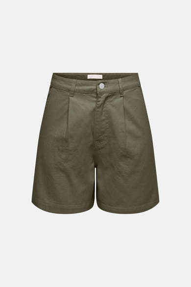 Short kaki de JDY, plissé, taille haute, en tissu sergé uni.