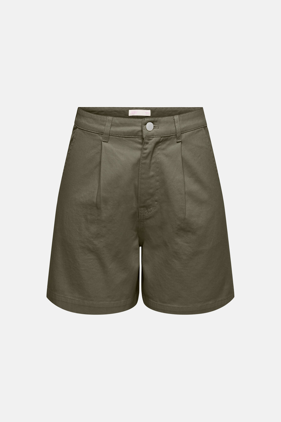 Short kaki de JDY, plissé, taille haute, en tissu sergé uni.