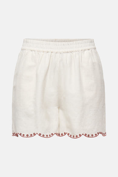 Kort wit topje van JDY met elastische tailleband en rode festonrand.