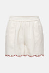 Kort wit topje van JDY met elastische tailleband en rode festonrand.