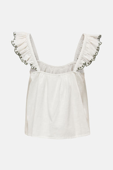 Wit T-shirt met korte mouwen van JDY met gegolfde details op de mouwen en geweven textuur.