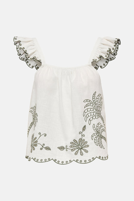 Wit T-shirt met korte mouwen van JDY, versierd met bloemenborduursels en geschulpte uitgesneden details.