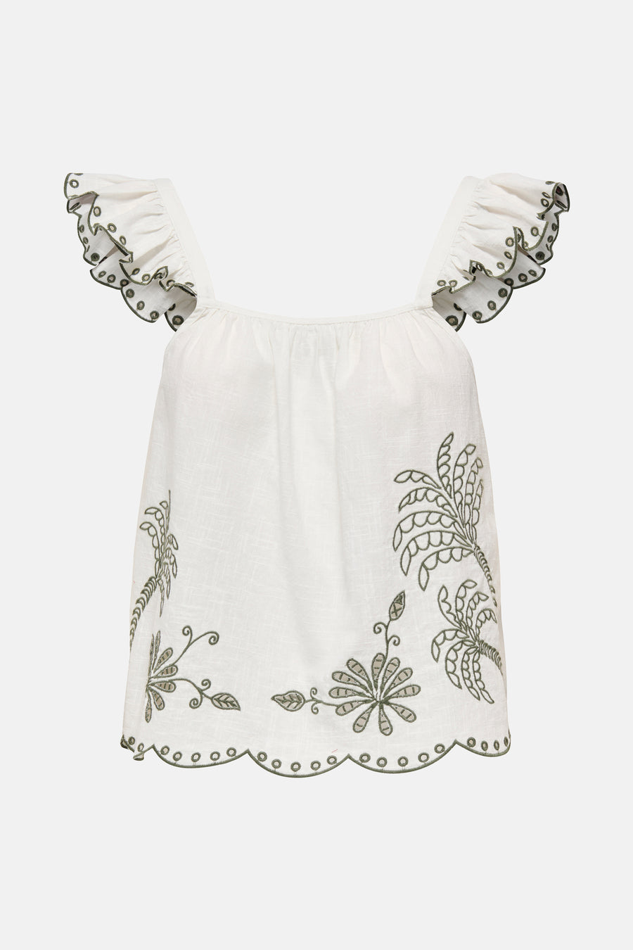 Wit T-shirt met korte mouwen van JDY, versierd met bloemenborduursels en geschulpte uitgesneden details.