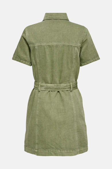 Korte groene denim overhemdjurk van ONLY® met korte mouwen, riem en rugdetail.