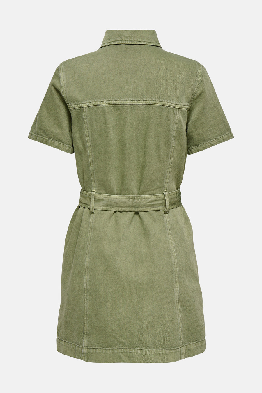 Korte groene denim overhemdjurk van ONLY® met korte mouwen, riem en rugdetail.
