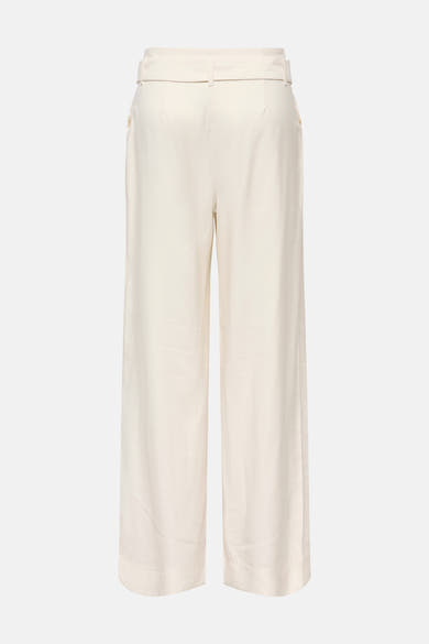 Pantalon beige de ONLY®, coupe large et taille haute, avec passants de ceinture, vu de dos.