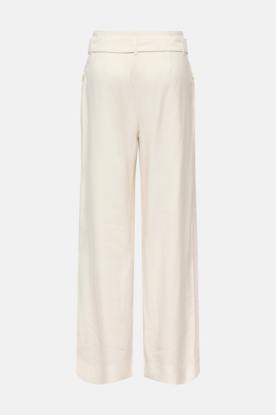 Pantalon beige de ONLY®, coupe large et taille haute, avec passants de ceinture, vu de dos.
