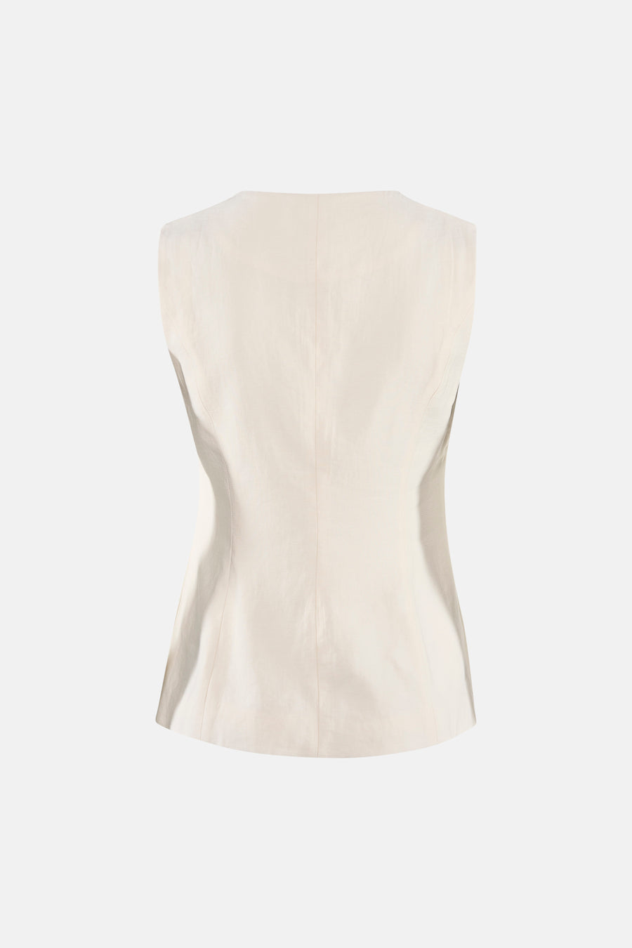 Blazer beige sans manches de ONLY®, vue de dos, avec coupe cintrée et coutures verticales.