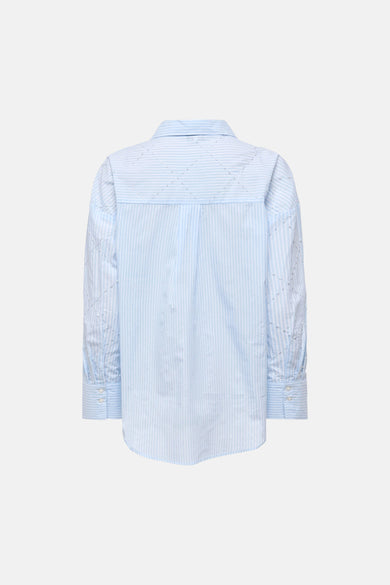 Chemise à manches longues bleue de ONLY®, à rayures blanches et motif losange brodé au dos.