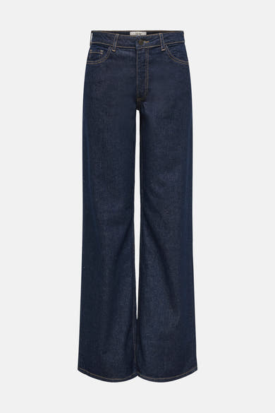 Wijde jeans in donkerblauw denim van JDY, met contrasterende okerkleurige stiksels en een losse pasvorm.