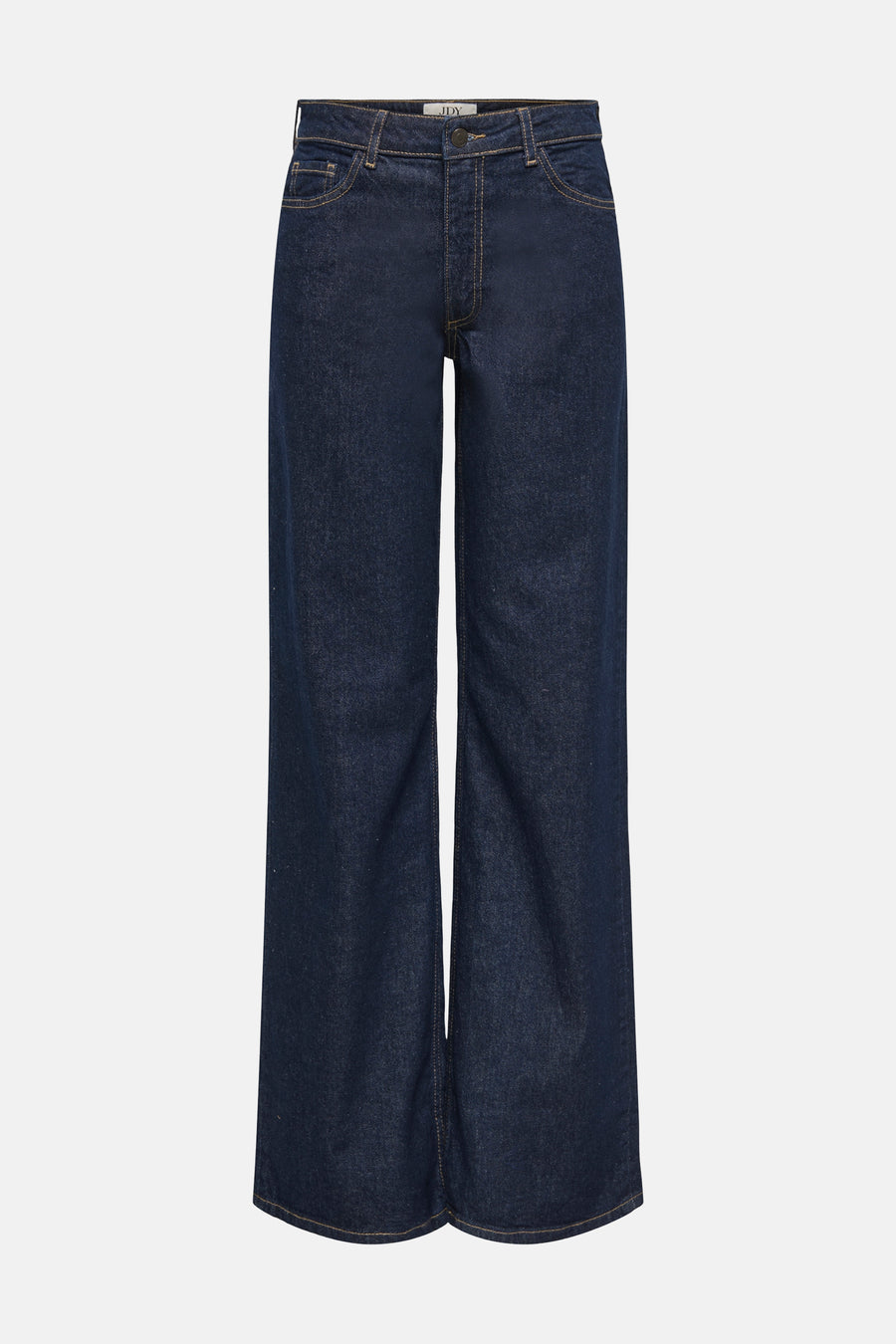 Wijde jeans in donkerblauw denim van JDY, met contrasterende okerkleurige stiksels en een losse pasvorm.