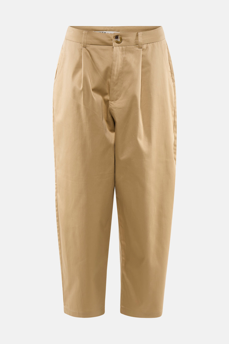 Pantalon beige de ONLY® avec plis avant, fermeture boutonnée et poches latérales.