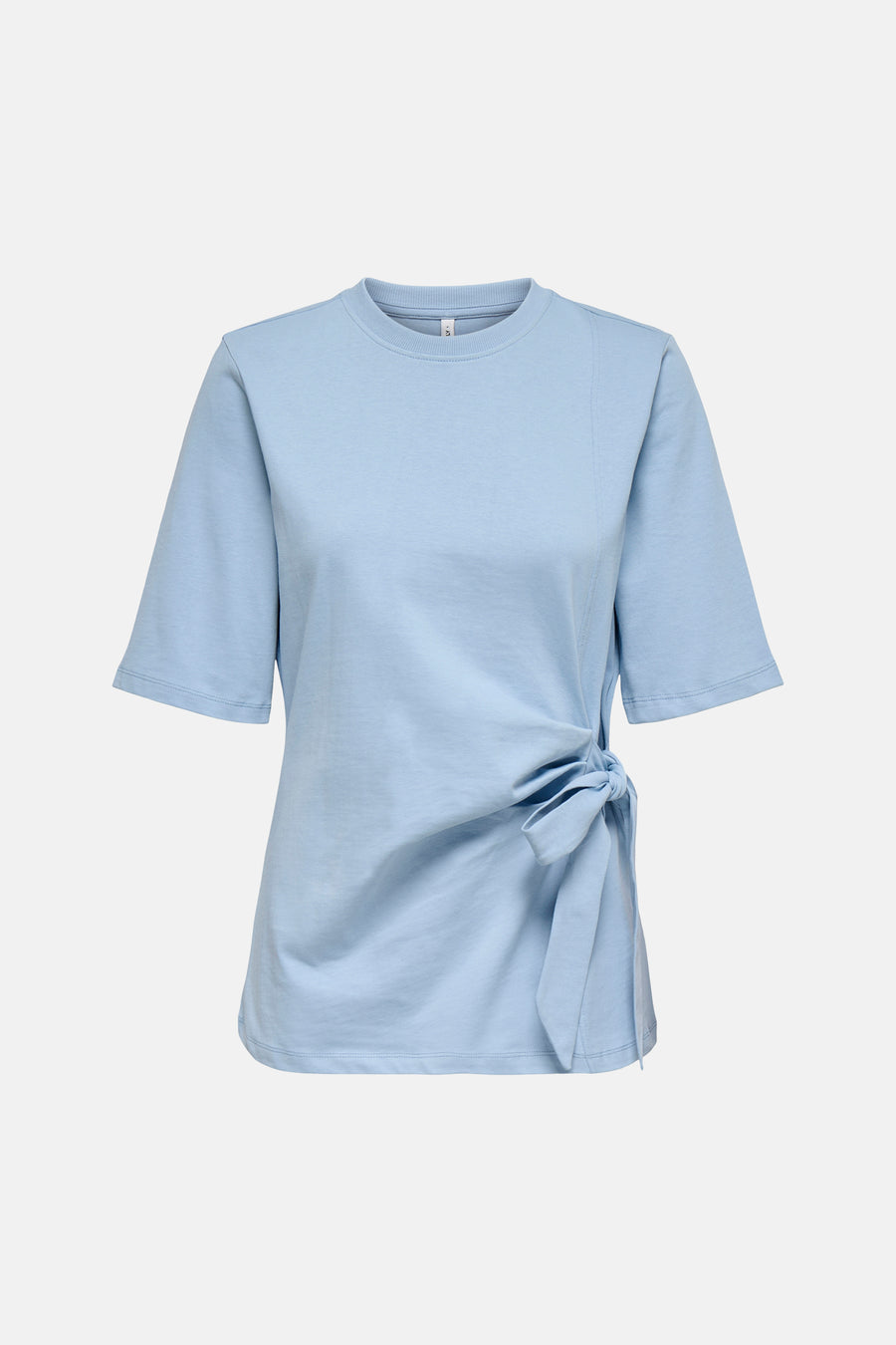 T-shirt bleu à manches courtes de ONLY, avec un nœud décoratif sur le côté.

