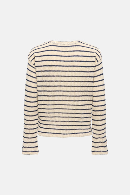 Sweat col O multicolore par ONLY®, à rayures horizontales bleu marine sur fond écru.