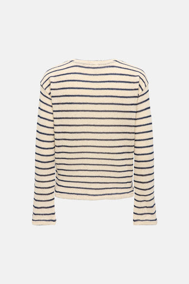 Sweat col O multicolore par ONLY®, à rayures horizontales bleu marine sur fond écru.
