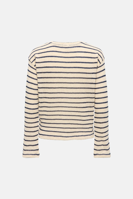Sweat col O multicolore par ONLY®, à rayures horizontales bleu marine sur fond écru.