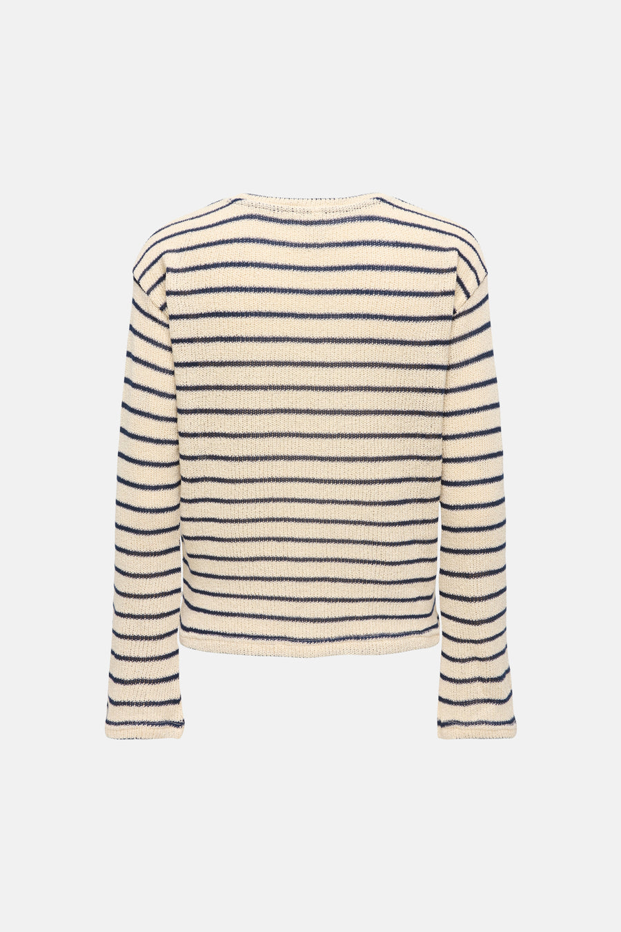 Sweat col O multicolore par ONLY®, à rayures horizontales bleu marine sur fond écru.