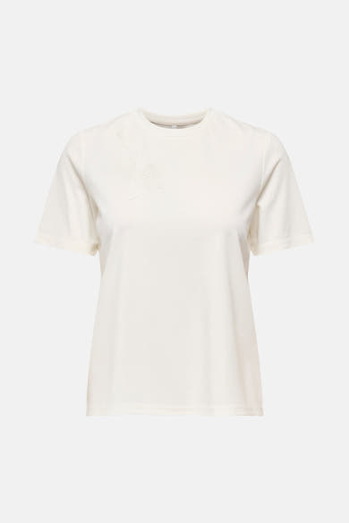 T-shirt blanc à manches courtes de ONLY, avec motif floral ton sur ton sur le devant.
