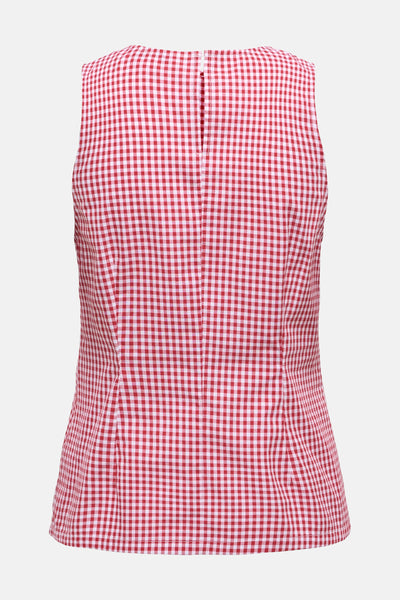 Rood mouwloos hemd van ONLY, met rood-wit vichy-ruitpatroon, met ritssluiting aan de achterkant.
