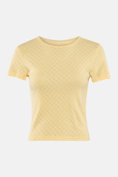 T-shirt jaune à manches courtes de ONLY, avec un motif ajouré en forme de cœur.