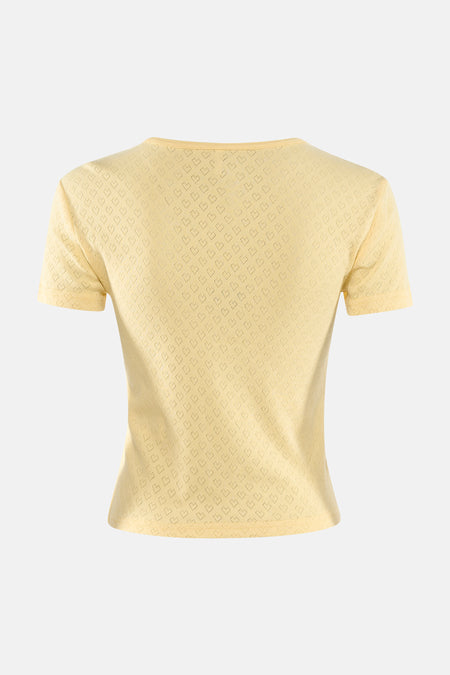 T-shirt uni à manches courtes jaune de ONLY®, avec motif ajouré en forme de cœur.
