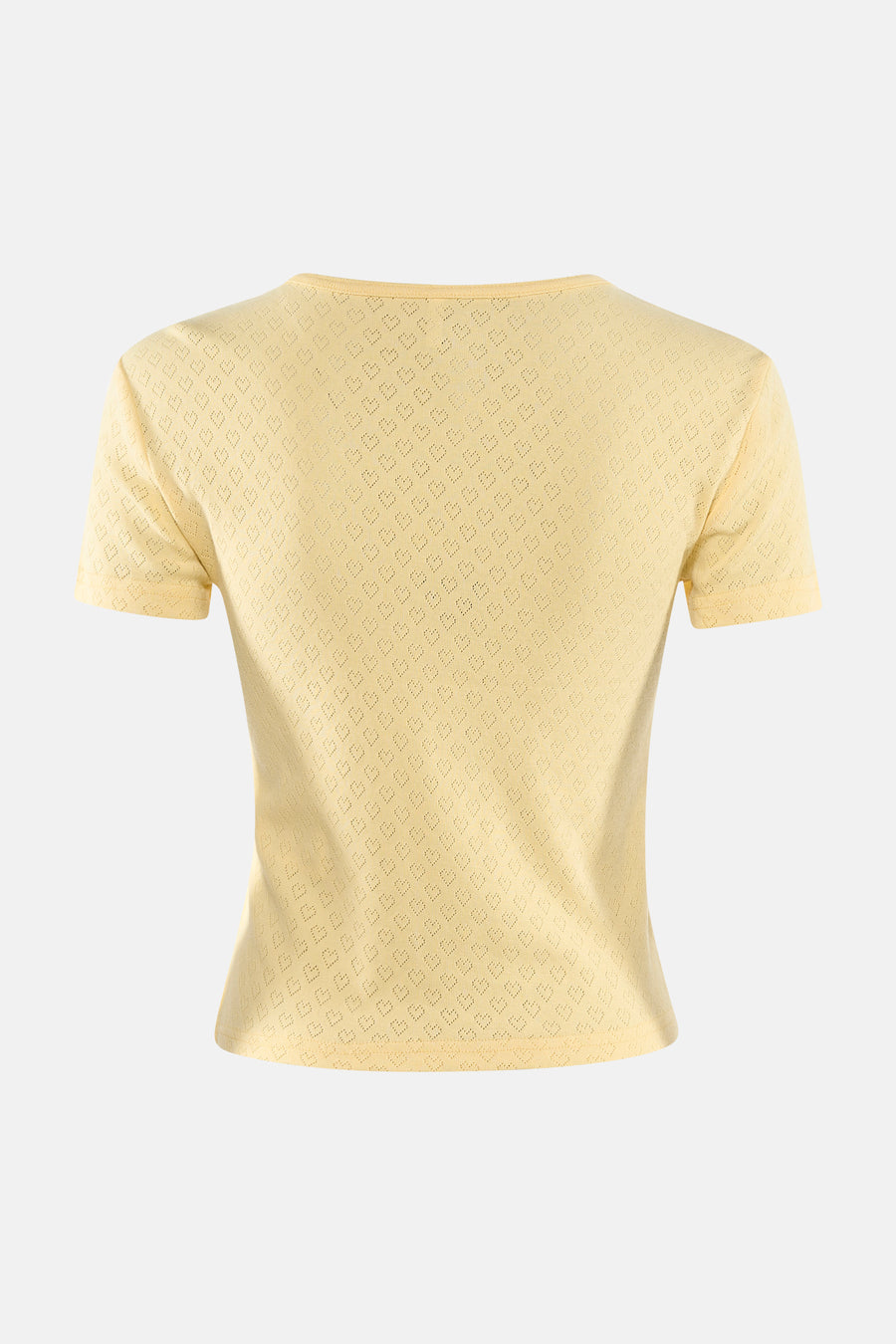 T-shirt uni à manches courtes jaune de ONLY®, avec motif ajouré en forme de cœur.