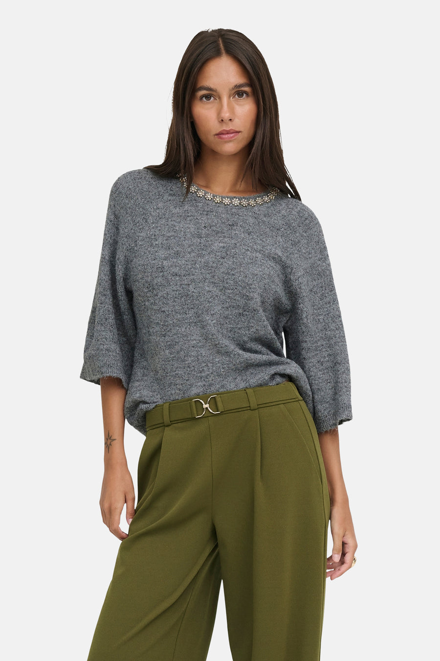 Pull col rond gris - JDY