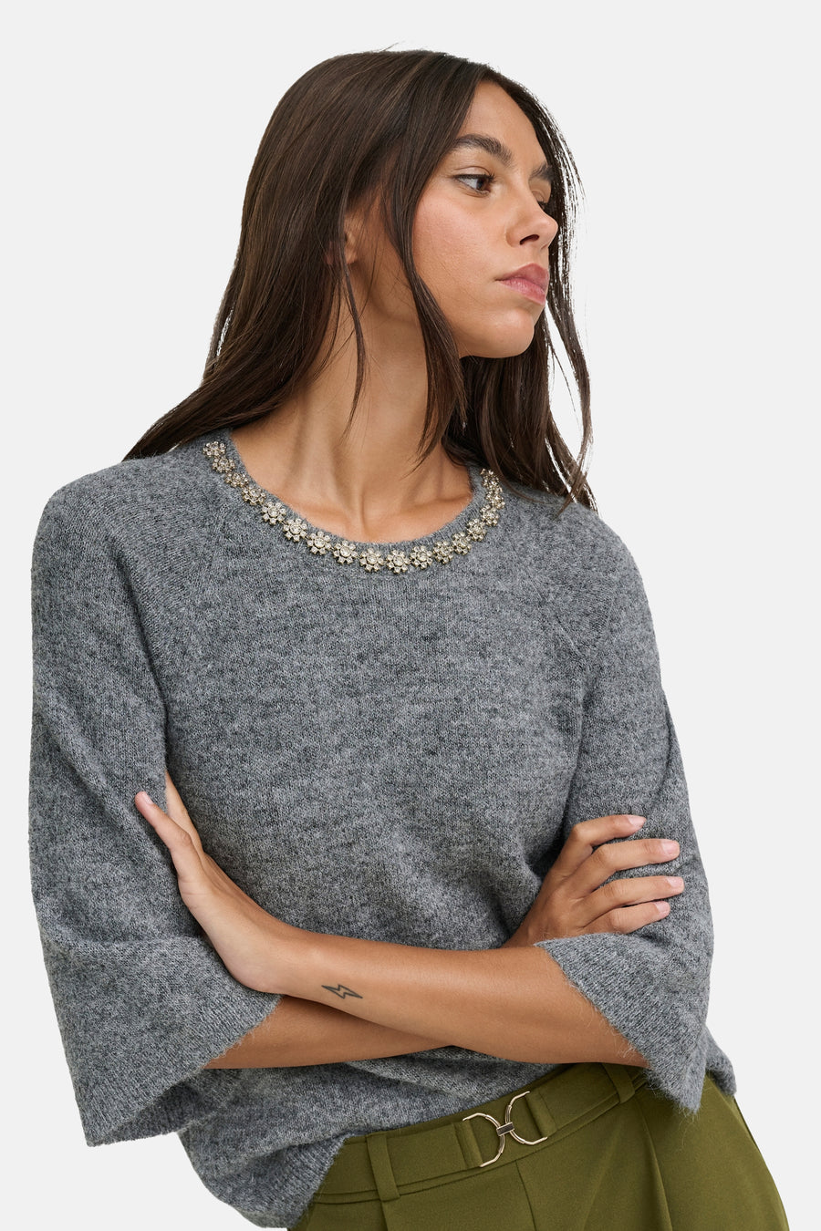 Pull col rond gris - JDY