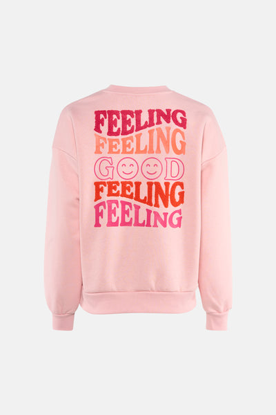 Sweat rose à col rond de ONLY, avec imprimé graphique multicolore au dos.