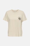 T-shirt beige à manches courtes de ONLY, avec motif imprimé d'une rose et un texte.