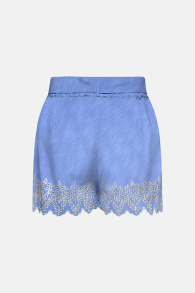 Short bleu de ONLY, orné d'une bordure en dentelle florale délicate.