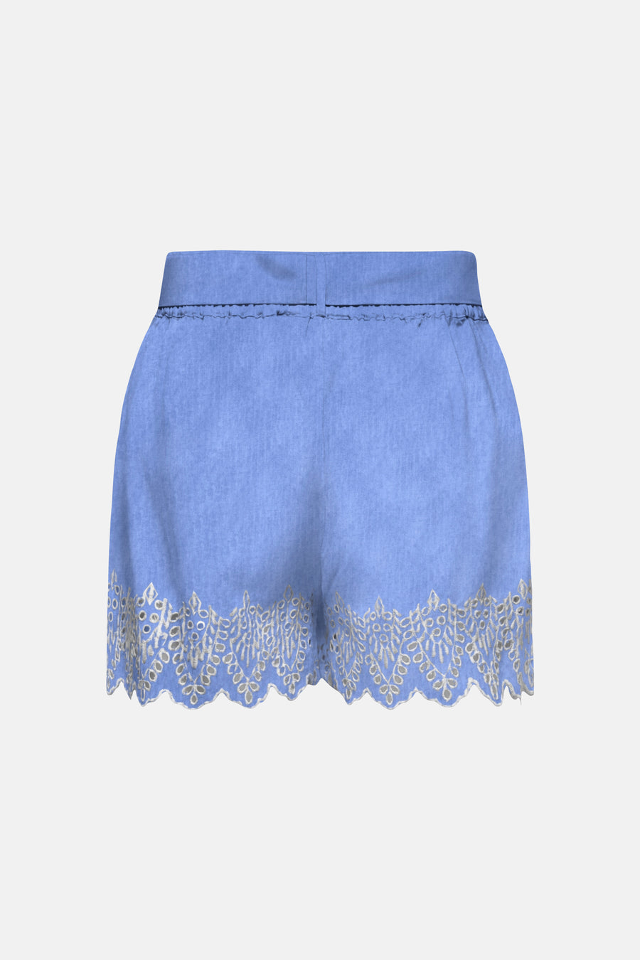 Short bleu de ONLY, orné d'une bordure en dentelle florale délicate.