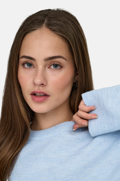 Ronde hals trui blauw van ONLY, gedragen door een model.