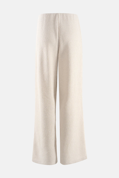 Pantalon écru de ONLY, en tissu texturé à larges côtes verticales.