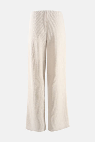 Pantalon écru de ONLY, en tissu texturé à larges côtes verticales.