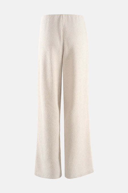 Pantalon écru de ONLY, en tissu texturé à larges côtes verticales.