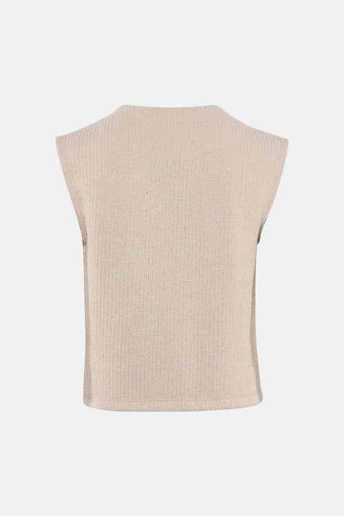 Gilet beige de ONLY®, en maille texturée, sans manches, sur fond uni.