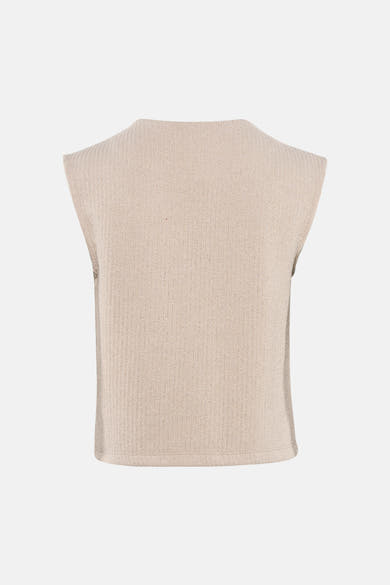 Gilet beige de ONLY®, en maille texturée, sans manches, sur fond uni.