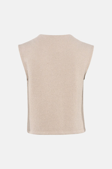 Gilet beige de ONLY®, en maille texturée, sans manches, sur fond uni.