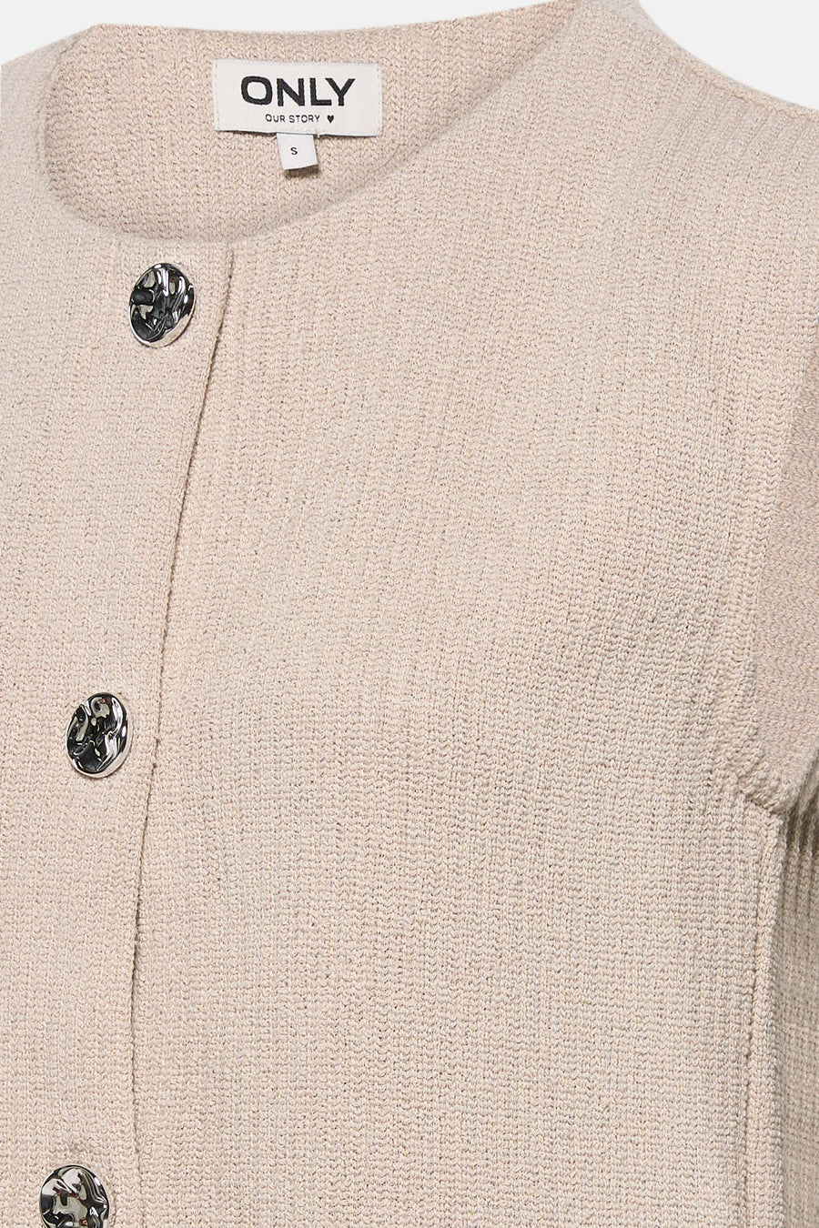 Beige gebreid vest van ONLY, met getextureerde decoratieve knopen.